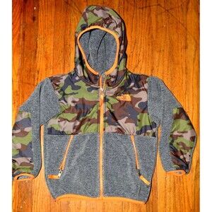 The North Face Toddler Boys Hooded Fleece Jacket Sz 4T Camo Gray Full Zip